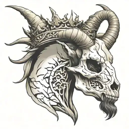  Skull of a goat with a crown of thorns, like that of Jesus Christ. tattoo design idea