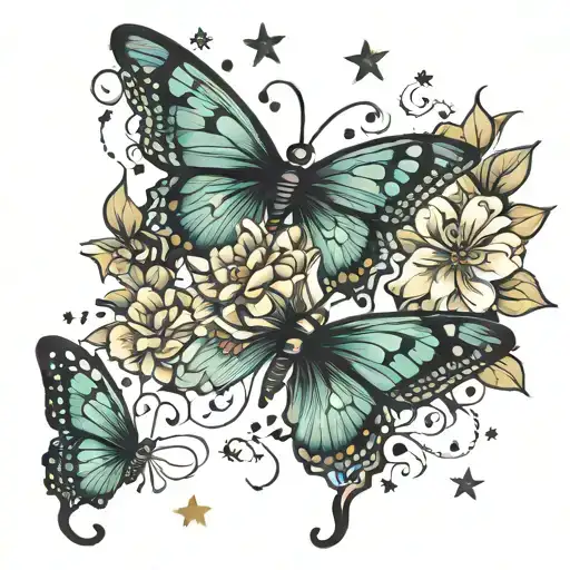 butterflies, flowers, dragonflies, stars , dots  tattoo design idea