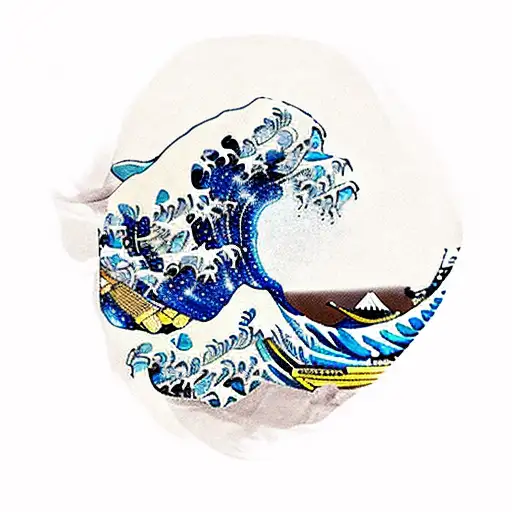 The Great wave in 80s colors with a speedboat tattoo design idea