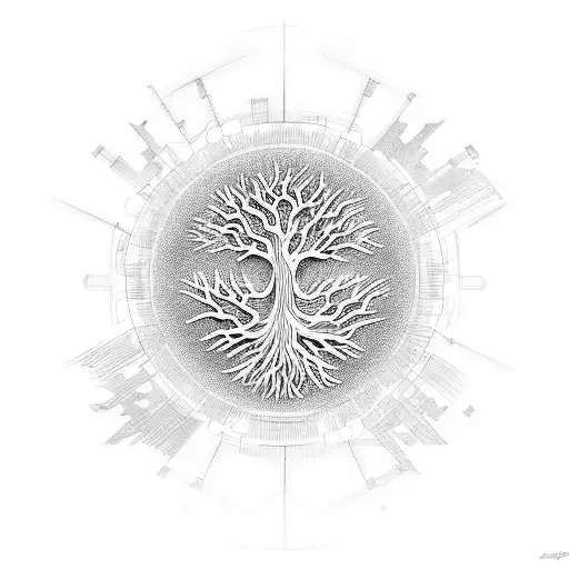 Cyber punk inspired Tree of life tattoo design idea