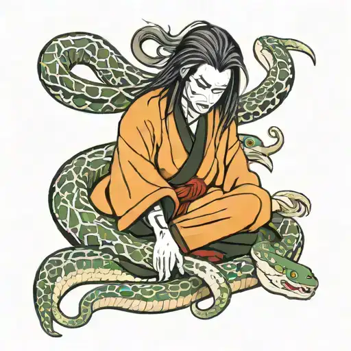 orochimaru manga style, snakes wrapping tattoo design idea