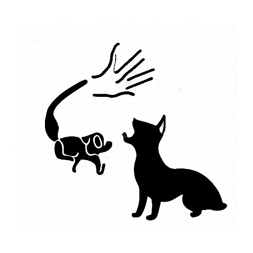 black dog and gray cat high five'ing tattoo design idea