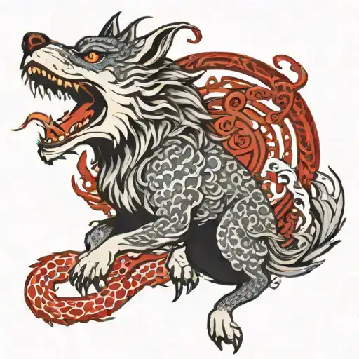 a wolf with dragon s body shaped like tattoo design idea
