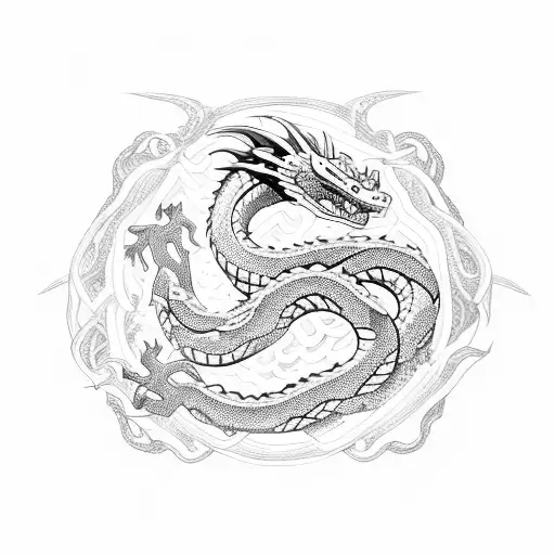 dragon and snake and ox tattoo design idea