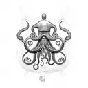 Poseidon, ship, octopus, scuba diver tattoo design idea