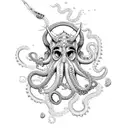 Poseidon, ship, octopus, scuba diver tattoo design idea