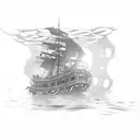 Scuba diver exploring a sunken ship tattoo design idea