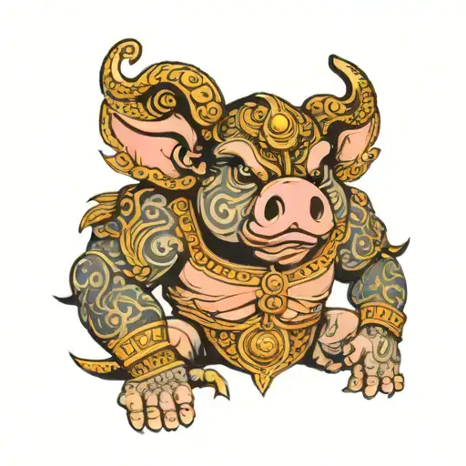 hanuman inspired pig warrior tattoo design idea