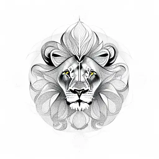 lion with flower of life tattoo design idea