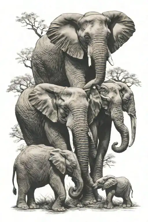 5 family elephants   tattoo design idea