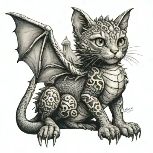 cute dragon with cat tattoo design idea