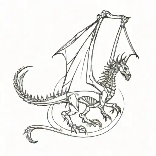 skeletal dragon flying tattoo design idea