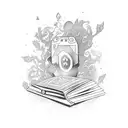 An open book with game controllers as bookmarks, symbolizing the balance between teaching and gaming tattoo design idea