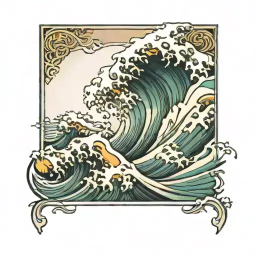 Japanese style waves in rectangle border tattoo design idea