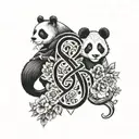 s, j, and o initials combined with panda and monkey and kangaroo tattoo design idea