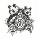 s, j, and o initials combined with panda and monkey and kangaroo tattoo design idea