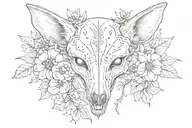 coyote skull with minimal flowers and beetles and moths for a sternum chest piece tattoo design idea