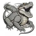 A crocodile wearing traditional Japanese armor engaged in MMA fighting tattoo design idea