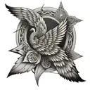 Wings around the elbow spiraling polygons tattoo design idea