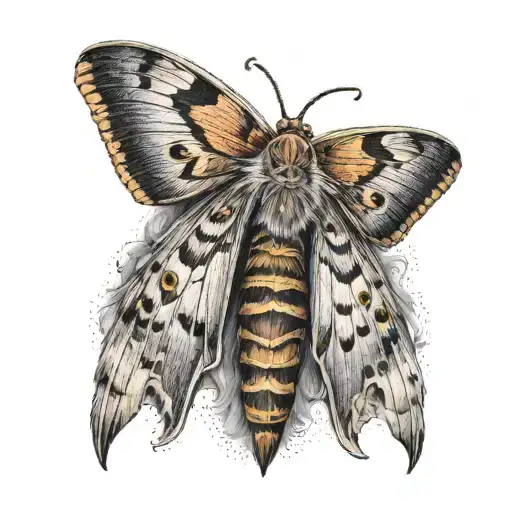 a hawk moth with a fluffy mustache with a burning head tattoo design idea