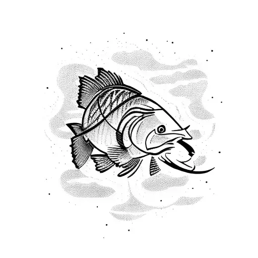 A tattoo design featuring a fishing scene with a religious motif, representing a connection to nature and spirituality tattoo design idea