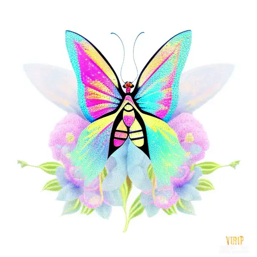butterflies and fairy tattoo design idea