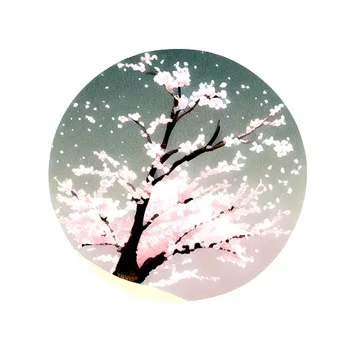 moon and stars with Cherry blossoms tattoo design idea
