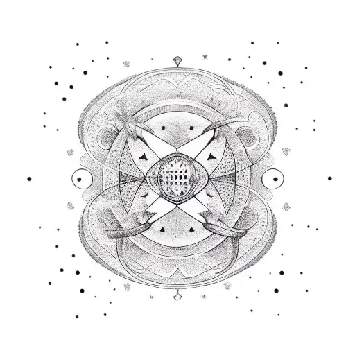 A dotwork tattoo of an acoustic guitar intertwined with constellations tattoo design idea