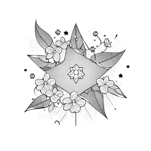 guitar, cherry blossoms, stars tattoo design idea