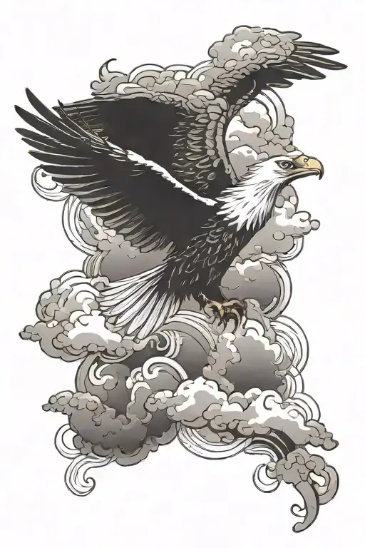 cross fading into clouds with eagle flying around tattoo design idea