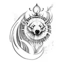 create a full arm tattoo containing lord shiva, northern lights, dogs, polar bear, phoenix tattoo design idea