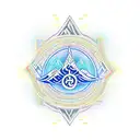 A binary code design incorporating symbols of karma, faith, and positive attitude intertwined with nature elements like mountains and trees tattoo design idea