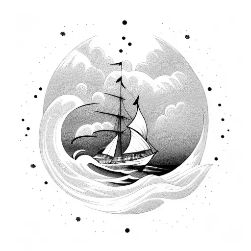A majestic ship sailing through stormy waves tattoo design idea