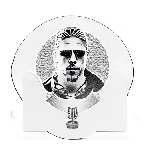 Jax Teller sitting on president table with wiscky, cigarette, and king and queen heart cards in hands tattoo design idea