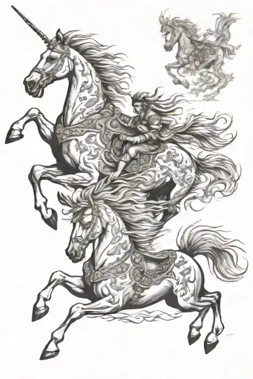 horses running and art representing tattoo design idea