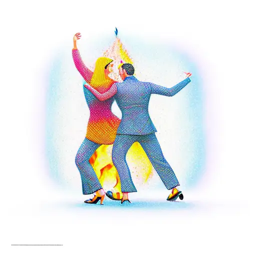 people dancing in front of bonfire tattoo design idea