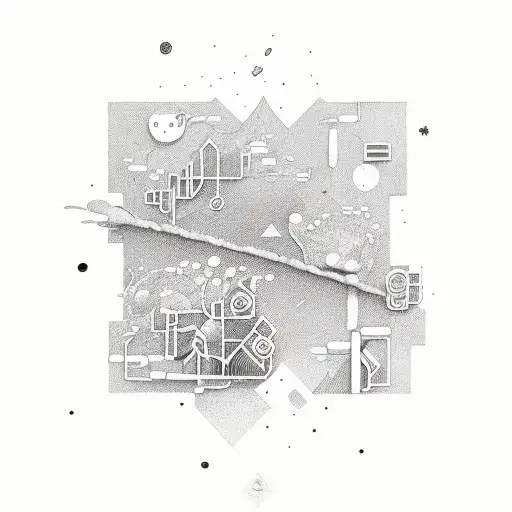 botanic sketch, universe and tetris tattoo design idea