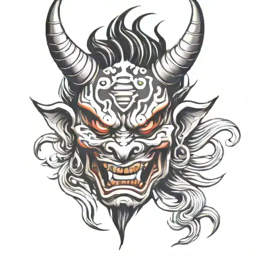 oni demon mask tattoo design idea