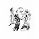 A silhouette of Steph Curry shooting a basketball with flames surrounding him tattoo design idea