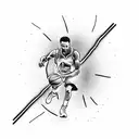 A silhouette of Steph Curry shooting a basketball with flames surrounding him tattoo design idea