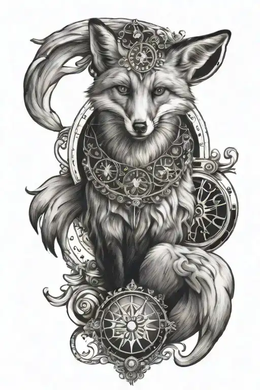 fox and astrology tattoo design idea