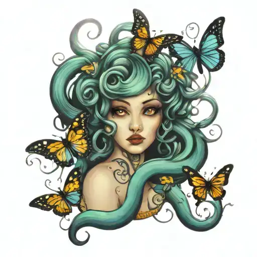 Medusa, Bobwire, Butterflies  tattoo design idea