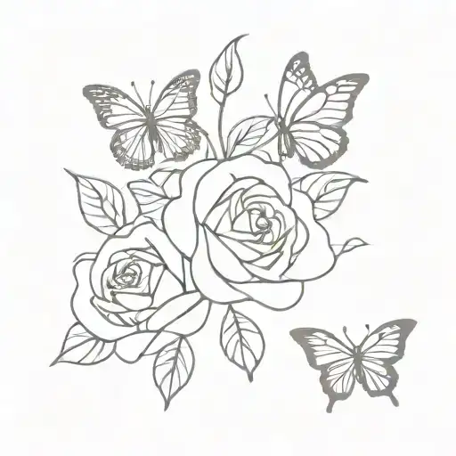 three roses with butterfly tattoo design idea