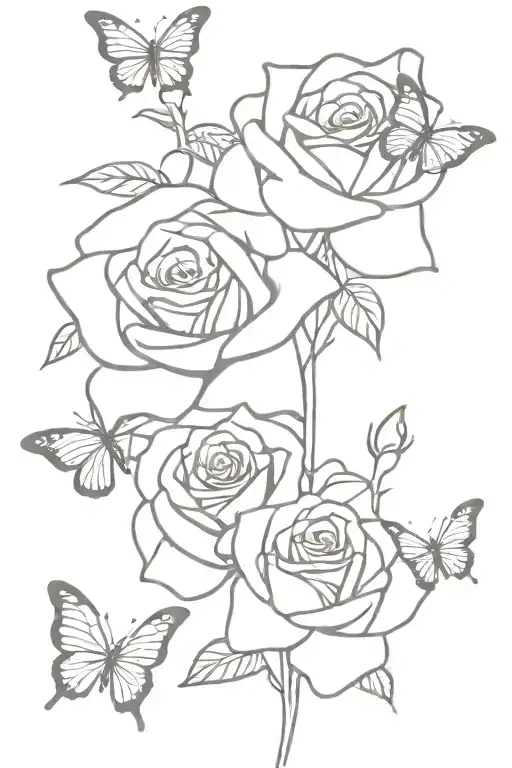 3 roses with butterflies on them tattoo design idea