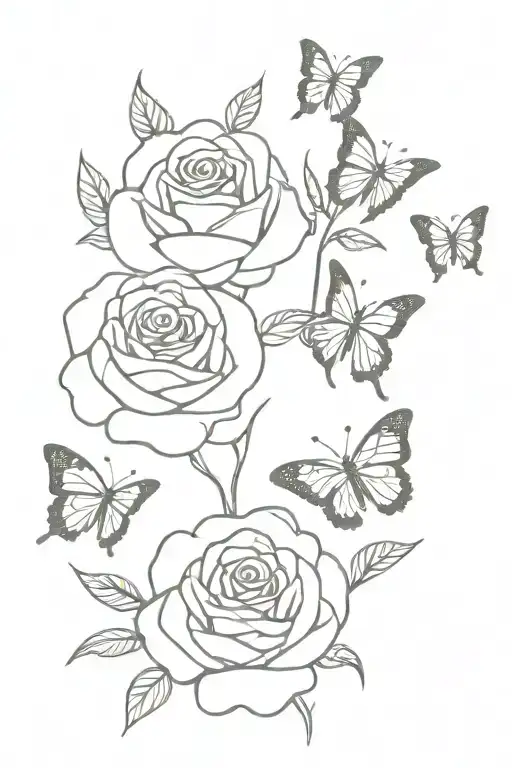 3 roses with butterflies landed on them tattoo design idea