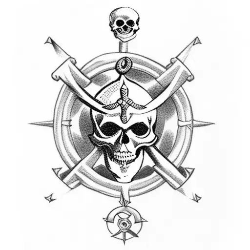 Anchor compass pirate skull tattoo design idea