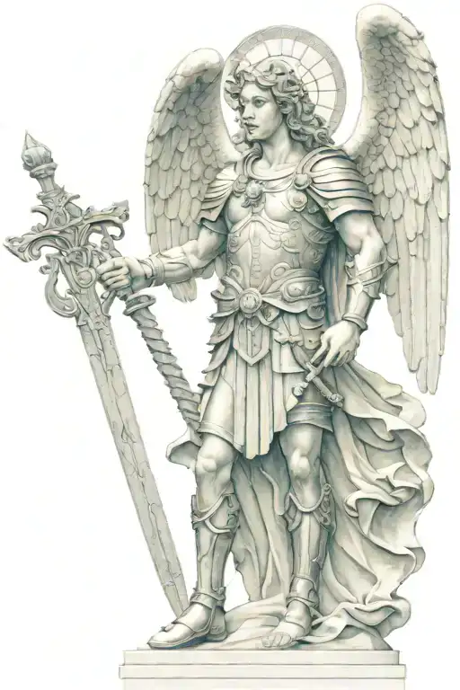 archangel Michael with sword and scales of justice  tattoo design idea