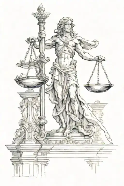 arcangel Michael holding scales of justice and sword  tattoo design idea
