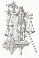 arcangel Michael holding scales of justice and sword  tattoo design idea
