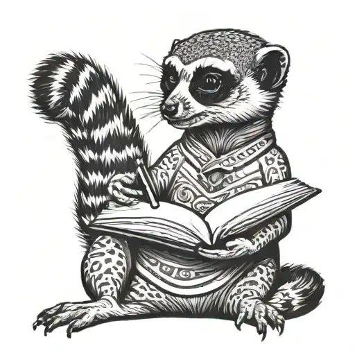 Meerkat practicing martial arts with a book in hand tattoo design idea
